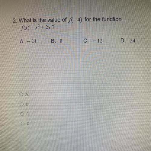 Help ASAP!!
What is the value of f(-4) for the function