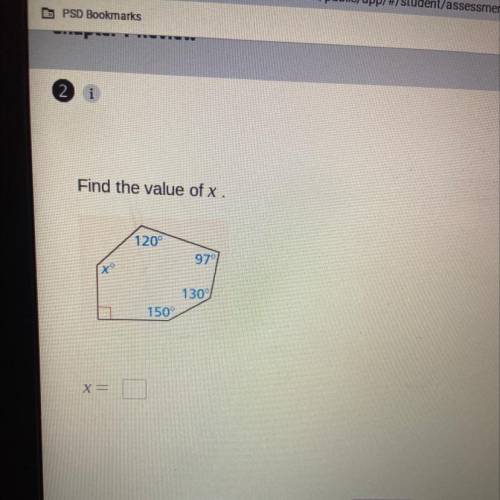 Find the value of x.
120°
97°
xo
130°
150°
X=