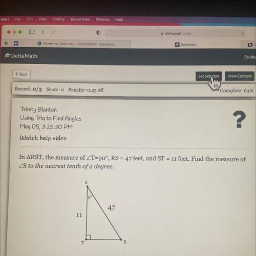 Find the measure of angle s to the nearest tenth of a degree