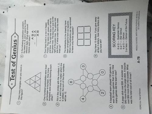 Please help with this Test of Genius

Need all of the answers.... 
So help me pleassseeee :))