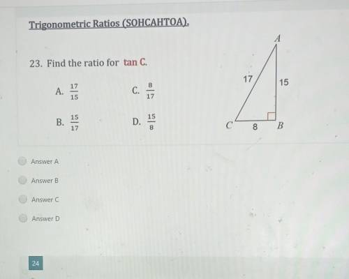 Find the ratio for Tan C​