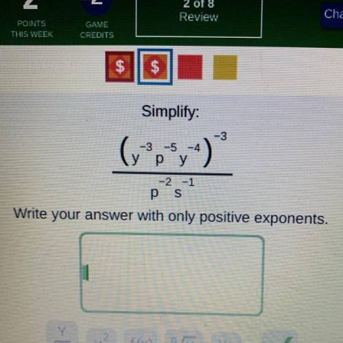 SOMEONE HELP PLEASE. Write the answer in only positive exponents