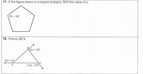 17. if the figure below is a regular polygon, find the value of x.