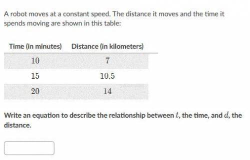 Write an equation to describe the relationship between t, the time, and d, the distance.