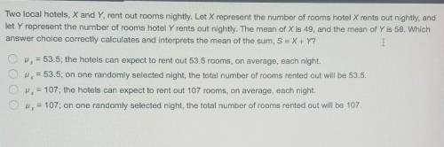 Two local hotels, X and Y, rent out rooms nightly. Let X represent the number of rooms hotel X rent