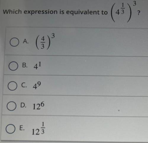 Which expression is equivalent to ( 4 1/3)^3 ?