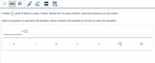 It takes 3 and 1-half yards of fabric to make 1 dress. Denise has 14 yards of fabric. How many dres