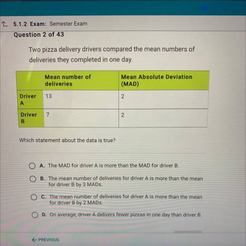 I NEED HELP ASAP

two pizza delivery drivers compared the mean numbers of deliveries they complete