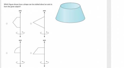 Which figure shows how a shape can be rotated about an axis to form the given object?

A vertical