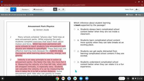 Amusement parks Physics by Sereen Jouda. Which inference abut students learing is best supported by