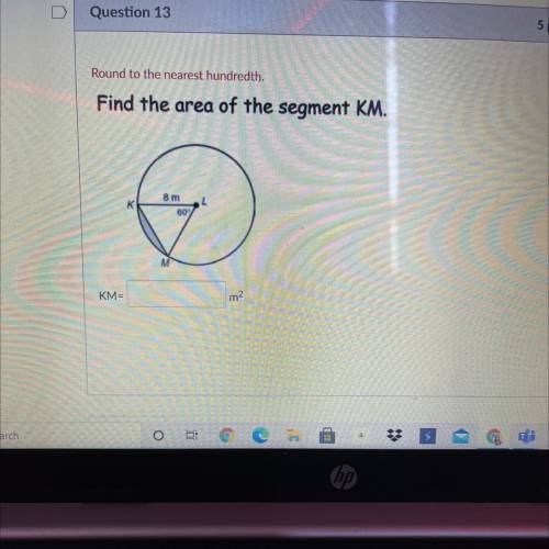 Find the area of the segment KM.