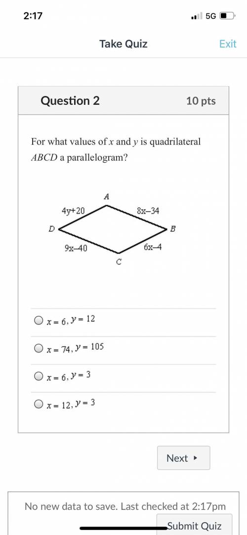 For what values of x and y is quadrilateral ACBD is parallelogram