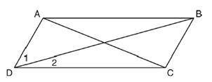 In the diagram below of parallelogram ABCD with diagonals AC and BD, m∠1=45° and m∠DCB=120°.Whatist