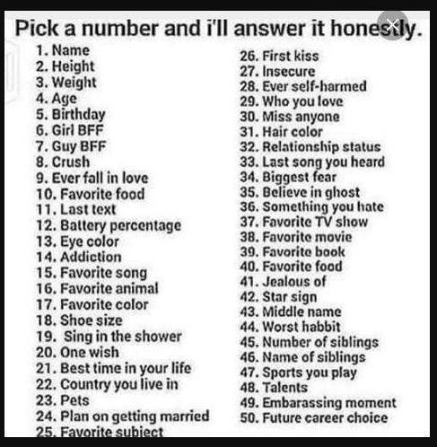 I saw someone else do this and I'm bor.ed so I'm gonna do it lol. Just list what number and I'll an