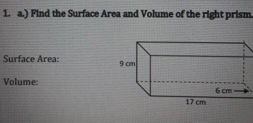 1. a.) Find the Surface Area and Volume of the right prism. Surface Area: 9 am Volume: LE 6 cm 17 c