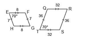 Determine whether quadrilateral EFGH is similar to quadrilateral QRST. If so, give the similarity s