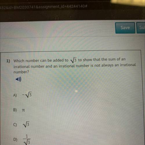 Which number can be added to V3 to show that the sum of an

irrational number and an irrational nu