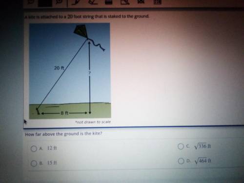 A kite is attached to a 20 foot string that is staked to the ground . how far above the ground is t