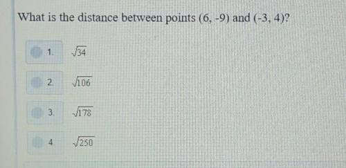 HELP!What is the distance between points (6, -9) and (-3, 4)?​