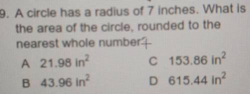 a circle has a radius of 7 inches what is the area of the circle rounded to the nearest whole numbe