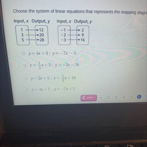 Choose the system of linear equations that represents the mapping diagrams.