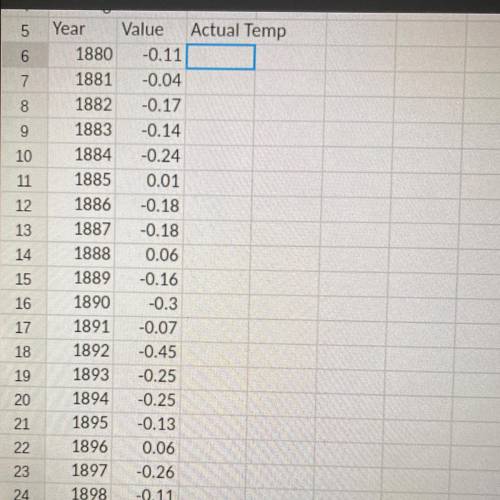 Create a formula that will fill the third column with actual temperature data for each month