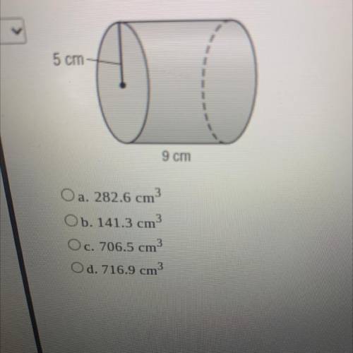 Find the volume of each solid. Round to the nearest tenth if necessary. Use 3.14 or 22/7

A : 282.