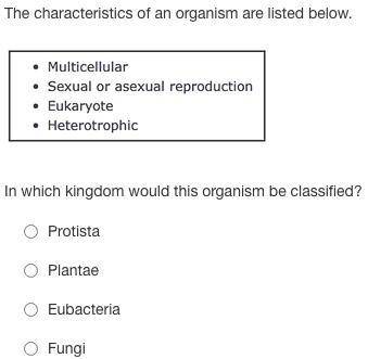 In which kingdom would this organism be classified? (the picture below)

A) Protista
B) Plantae
C)