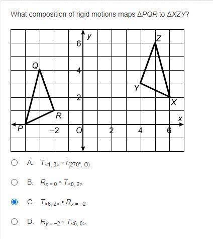 What composition of rigid motions maps ΔPQR to ΔXZY?