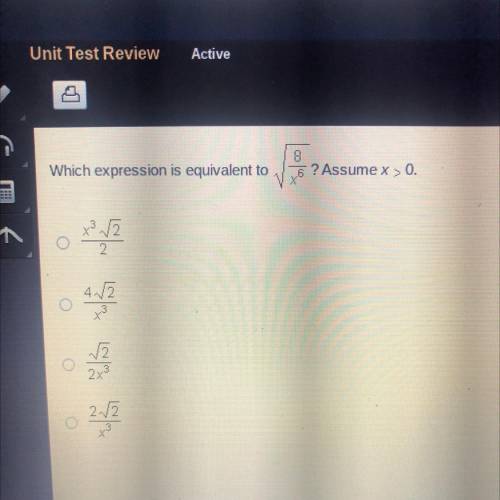 Which expression is equivalent to
8
6 ? Assume x >0
