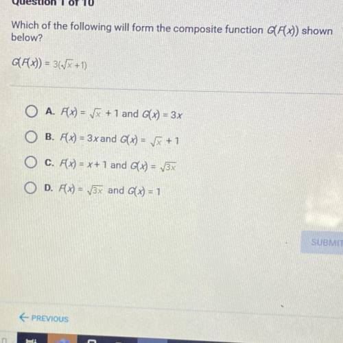 PLEASE HELP ME PLEASE

Which of the following will form the composite function G(Ax)) shown
below?