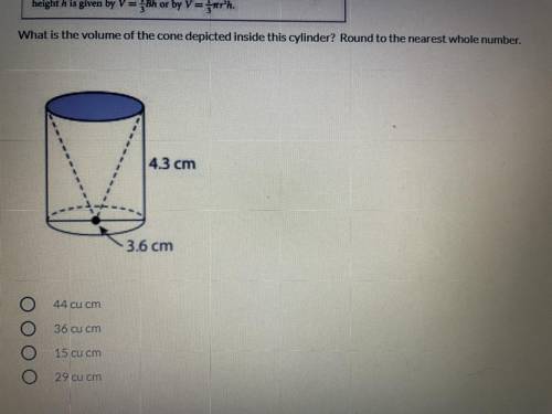 What is the volume of the cone depicted inside this cylinder? Round to the nearest whole number.