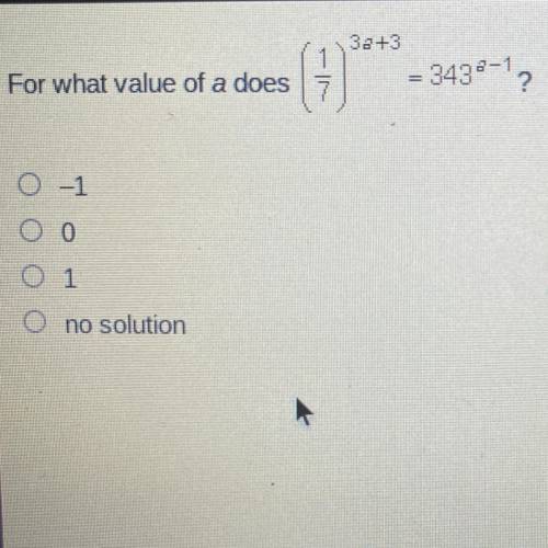 For what value of a does (1/7)^3a+3=343^a-1