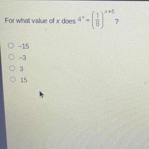 For what value of x does 4^x =(1/8)^x+5
