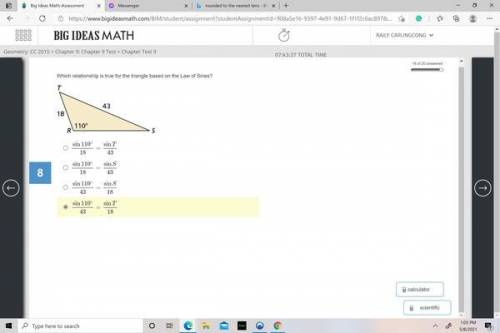 Which relationship is true for the triangle based on the Law of Sines?

Can you guys check if my a