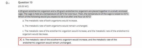 A 20-gram ectothermic organism and a 20-gram endothermic organism are placed together in a small, e