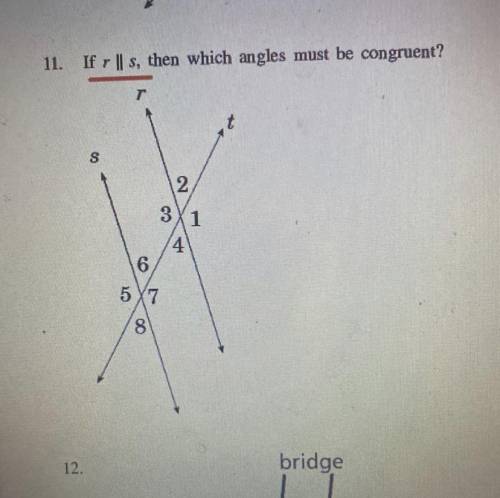 If r || s, then which angles must be congruent (geometry)
