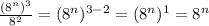 \frac{(8^{n})^{3}}{8^{2} } =(8^{n})^{3-2}=(8^{n})^{1}=8^{n}