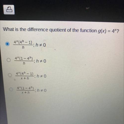 What is the difference quotient of the function g(x) = 4^x