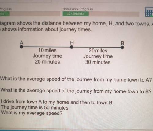 The diagram shows the distance between my home, H, and two towns, A and B.

It also shows informat