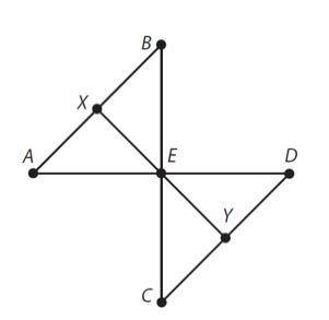 In the figure, AB is parallel to CD, XY is the perpendicular bisector of AB, and E is the midpoint