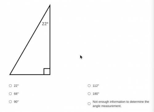 Help 
What is the angle measurement of the missing angle in the picture below?