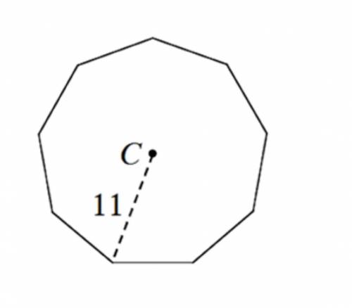 The radius of a regular nonagon (9-sided) is 11cm. find the area of this nonagon shown