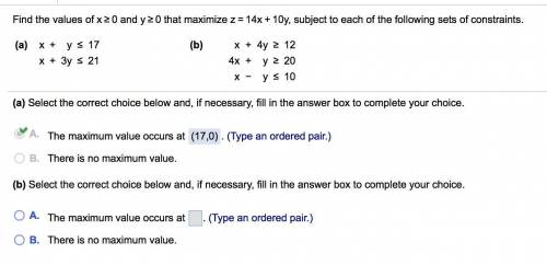 What ordered pair does set. (b) maximum value occur at?