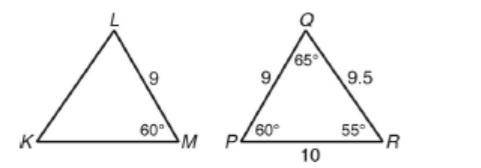 Given that Triangle KLM is congruent to Triangle RQP, what is the measurement of Side KL? Fill in t