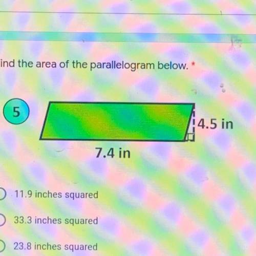 Worth lots of points :) Find the area of the parallelogram below.