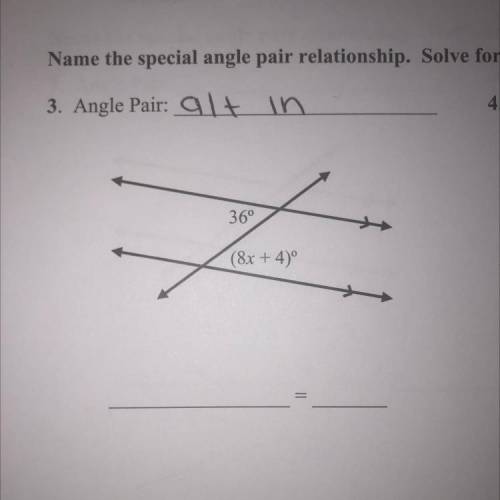 What would x=? Alternate Exterior & Interior Angles, 8th grade math! Help would be appreciated
