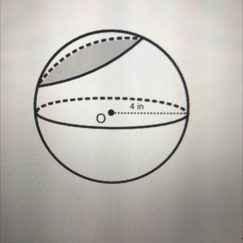 The diagram shows a sphere with center O and a radius of 4 Inches that has been cut by a plane. The
