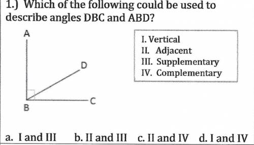 Which of the following could be used to describe angles DBC and ABD?