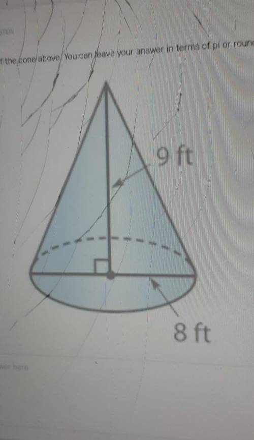 Find the volume of the cone above. You can leave your answer in terms of pi or round it.​